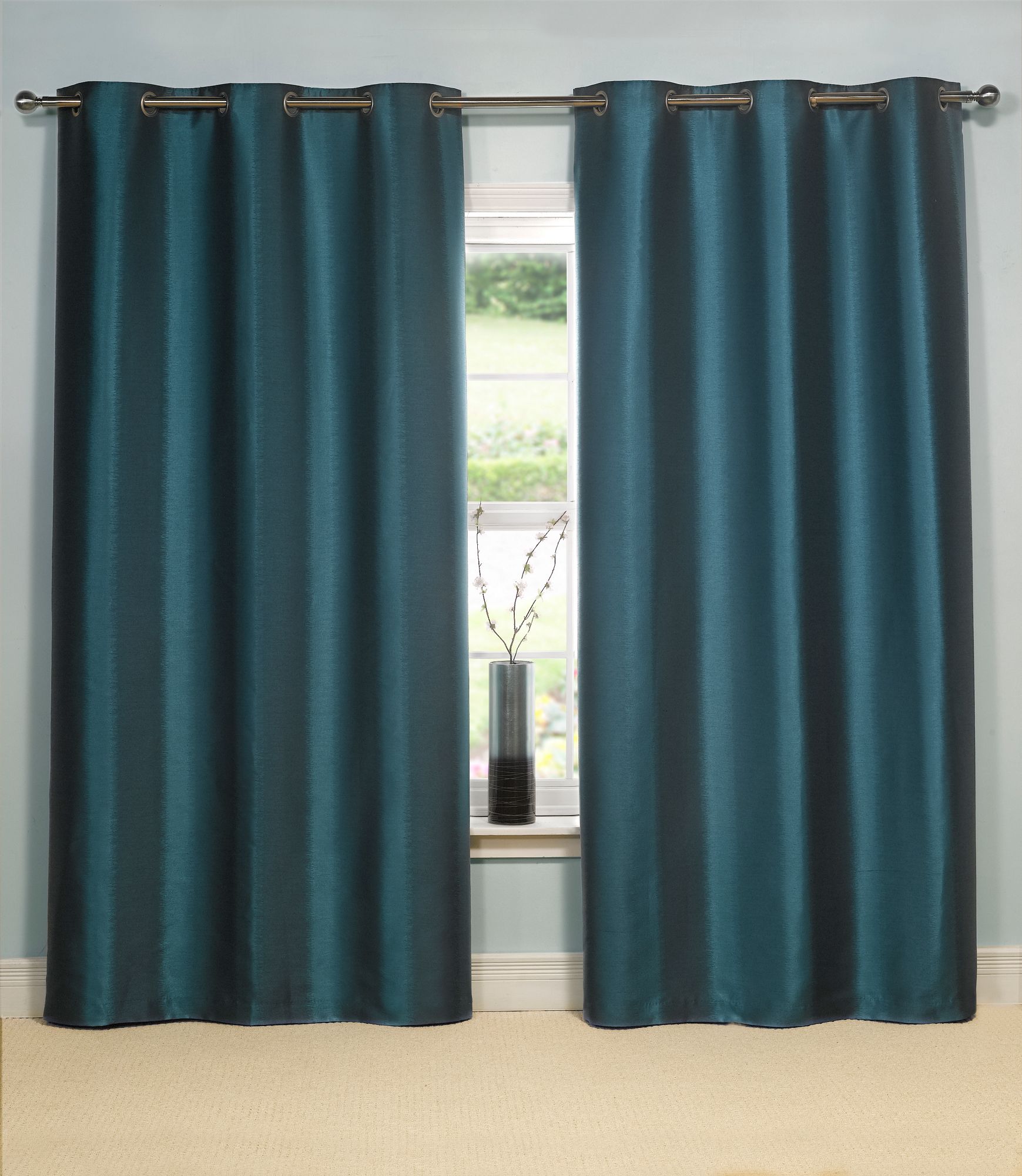 Linea Ikat stripe dark teal curtains 164x183cm