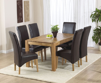 Savanna Oak Dining Table - 150cm & 6 Rochelle Leather Dining Chairs - Black, Brown or Cream (Black)