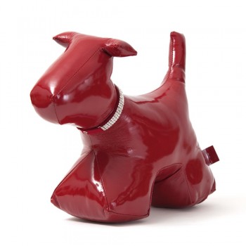 Wish. Original - Patent Leather Dog Doorstop with Crystal Stud Collar - Red