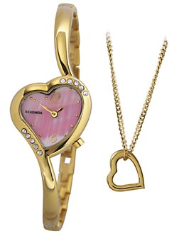 Sekonda Pink Heart Dial Watch Set, Gold