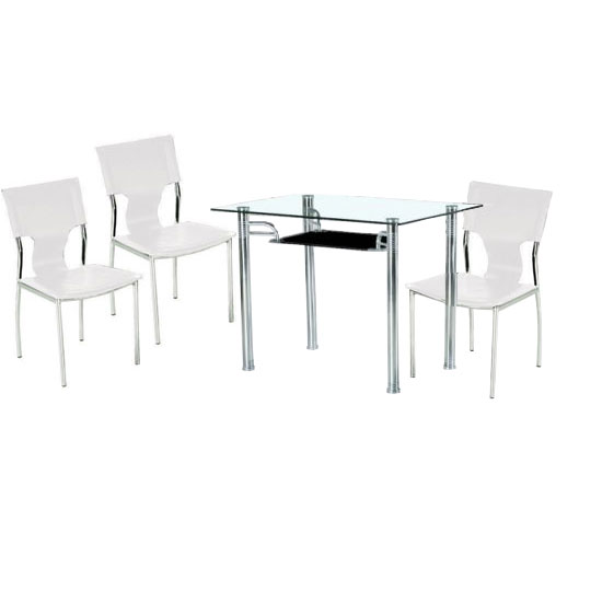 Sarah Glass Dining Table With Black Undershelf + 4 White Chairs