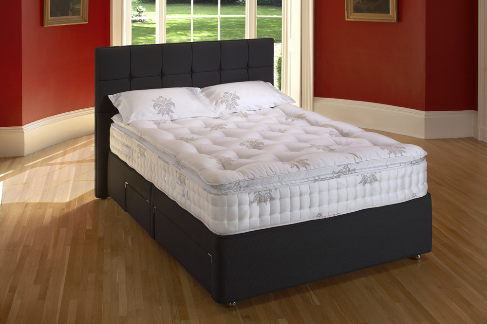 Relyon Tavistock Pocket 1400 Pillow Top Divan, King Size, Medium Feel, 4 Drawers, Noir