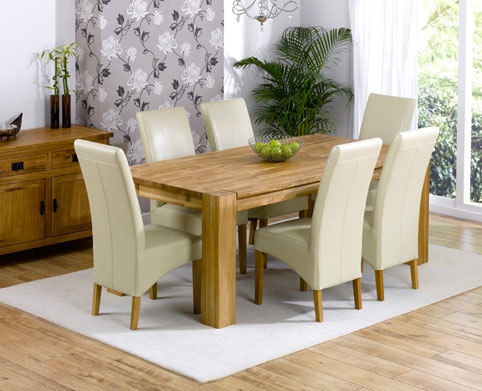 Turin Oak Dining Table - 200cm & 6 Rochelle Leather Chairs - Brown, Black or Cream (Dark Brown)